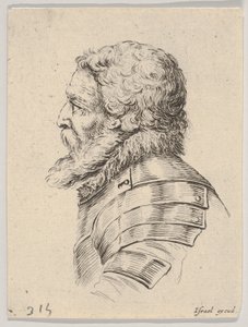 Plate 7: Bust of a Bearded Soldier Wearing Armor, Facing Left in Profile, from Various Heads by Stefano della Bella