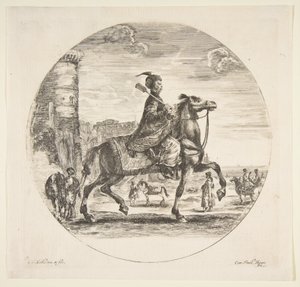 Polish Horseman in Profile Facing Right, a Tower and Other Figures on Horses in Background