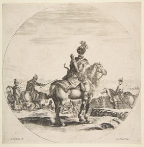 Polish Horseman with a Bow and Arrow, Seen from Behind with His Horse Facing Right