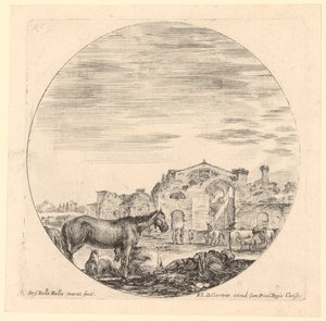 Resting Shepherd with Horses at the Baths of Diocletian by Stefano della Bella