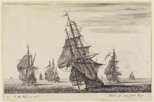 Seascape: Ship Setting Sail in the Foreground, Others in the Background by Stefano della Bella