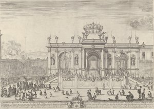 The altar of the holy sacrament, at left, the sacrament beneath a canopy, carried in procession