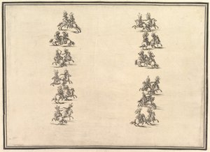 Twenty-four riders dueling and forming two columns, from La Gara delle Stagioni by Stefano della Bella
