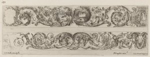 Two Ornamental Bands with Facing Heads of Lion and Eagle, and Two Rams by Stefano della Bella