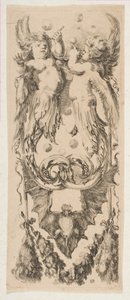 Two Winged Children with Bodies Turning into Ornament Blowing Bubbles by Stefano della Bella