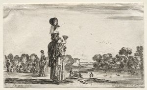 Various Figures and Landscapes: Women Watching Bathers along a River by Stefano della Bella