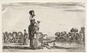 Various Figures and Landscapes: Women Watching Bathers along a River by Stefano della Bella