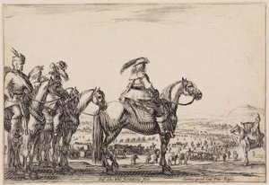 Various Figures: Army Marching on the Plain. In the Foreground on the Hill, Commander and Companion, Right Trumpeter