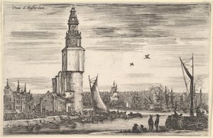 View of Amsterdam, a Tower and Houses to Left, Men Standing on the Pier by Stefano della Bella