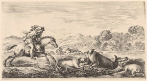 Two Dogs Bring Down a Hind by Stefano della Bella