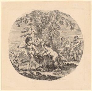 Two Children Playing with a Goat