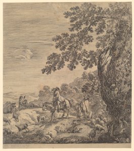 Two Riders Passing a Flock of Sheep by Stefano della Bella