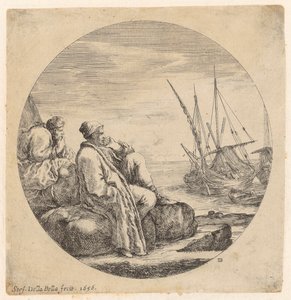 Two Turkish Merchants Resting on the Shore Beside the Barges by Stefano della Bella
