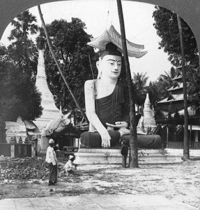 Buddha Statue, Shwedagon Pagoda, Rangoon, Burma, 1908 by Stereo Travel Co