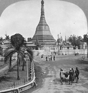 Sule Pagoda from Pagoda Street, Rangoon, Burma, 1908 by Stereo Travel Co