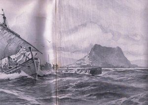 German submarine travelling through the straits of Gibraltar on the way to the Dardanelles, from The Illustrated History of the World War 1914-1915