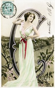 Bianca Toledo, Artist, Singer and Sevillan Dancer from La Belle Epoque - Casino de Paris, Folies Bergere, Jardin de Paris - Alphabet in Postcard by Studio Reutlinger