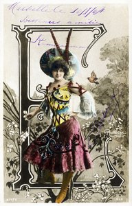 E: Constance Elise De Vere, French Actress with English Origin, Born in Belgium - Theatre Marigny, Paris - Alphabet in Postcard by Studio Reutlinger