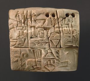 Cuneiform tablet showing accounts of barley distribution, c.3000 BC