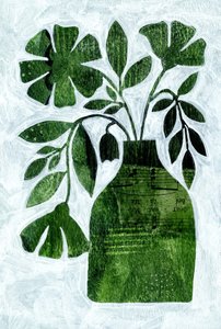 Green Botanical Collage Vase