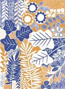 Stylized Blue Orange Leaves