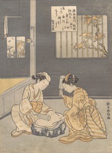 Fulling Cloth at the Jewel River Kinuta no Tamagawa, ca. 1768 by Suzuki Harunobu