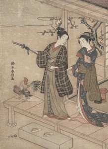 Gentleman Taking Leave of His Lady on a Veranda by Suzuki Harunobu