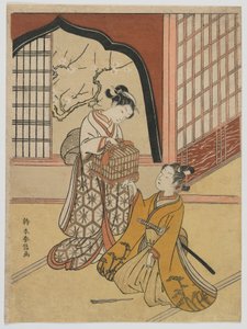 Lovers with a Bird Cage, Edo period by Suzuki Harunobu