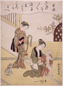 A Mother Dressing Her Young Son in a Kimono