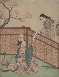 Warming the Sake by Maple Leaf Fire by Suzuki Harunobu