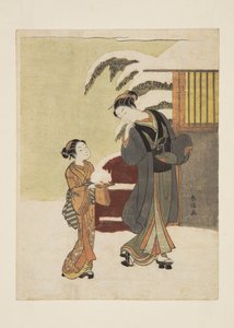 Young Woman Admiring a Snow Rabbit by Suzuki Harunobu
