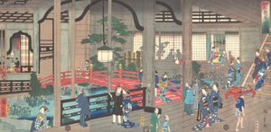 The Interior of the Gankiro Tea House in Yokohama, April 1861 by Suzuki Hiroshige