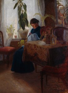 Interior with Woman Sewing by Sven Jorgensen