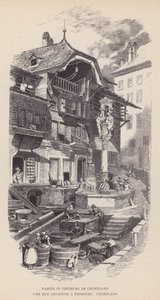 Part of Freiburg im Uechtland, An Old Street in Fribourg, Uechtland (engraving) by Swiss School