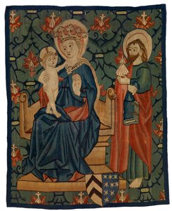 Tapestry Fragment Depicting the Virgin and Child with St James by Swiss School