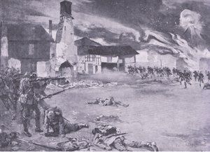 Street Fighting on the Franco-German Frontier: A French Attack on the Prussian Guard, from History of the Great War Vol 3 published by Waverley Book Co Limited, c.1920 by Sydney Adamson