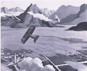 British scouts leaving their aerodrome on patrol over Asiago Plateau, Italy by Sydney Carline