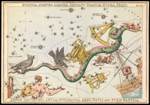 Noctua, Corvus, Crater, Sextans Uraniae, Hydra, Felis, Lupus, Centaurus, Antilia Pneumatica, Argo Navis and Pysix Nautica, c.1825 by Sydney Hall