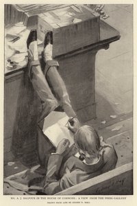 Mr A J Balfour in the House of Commons, a View from the Press Gallery by Sydney Prior Hall
