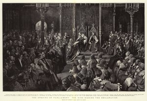 The Opening of Parliament, the King signing the Declaration by Sydney Prior Hall