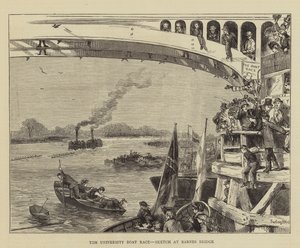 The University Boat Race, Sketch at Barnes Bridge by Sydney Prior Hall