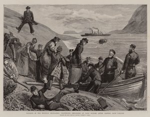 Tourists in the Western Highlands, Passengers embarking at Loch Scavaig after visiting Loch Coruisk by Sydney Prior Hall