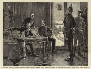 Under-Officer Schultz had entered the apartment, taken three measured steps from the door with accurately-pointed toes, had halted smartly, bringing his heels together with an audible click by Sydney Prior Hall