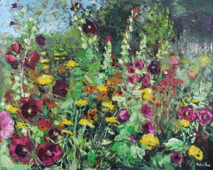 Hollyhock Garden, 2021 by Sylvia Paul