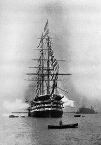 HMS Duke of Wellington Firing a Royal Salute as Flagship at Portsmouth, Hampshire by Symonds and Co