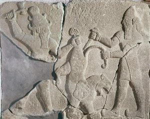 The king and a god hunting a lion