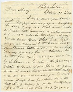 Letter signed T.F. Smith, Rock Island, to Henry Chouteau, St. Louis, Mo., October 18, 1834 by T.F. Smith