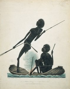 Natives Fishing in a Bark Canoe