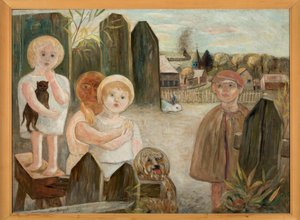 Children in a Rural Courtyard by Tadeusz Makowski