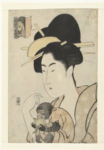Woman with Monkey: Monkey and Tiger (Elegant Print Comparisons of Seven Eyes) by Tamagawa Shucho